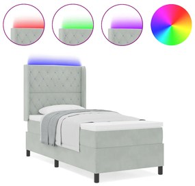 Boxspring Ágy Mattal és LED Fénnyel Szürke 90x190 cm Bársony