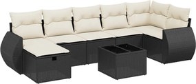 vidaXL 8 részes fekete polyrattan kerti ülőgarnitúra párnákkal