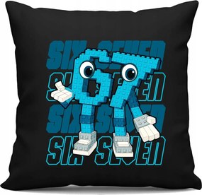Six seven 67 Brainrot Fekete Nyomtatott Párna Trend Tik Tok