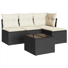 vidaXL 5 részes fekete polyrattan kerti kanapészett párnákkal