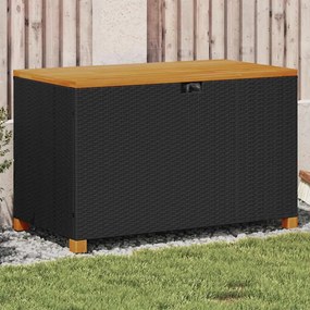 Fekete Polyrattan És Akácfa Kerti Tárolóláda 110 X 55 X 63 Cm