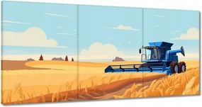 Vászonkép 60x30 Kék kombájn az aratás mezőjén