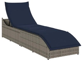 összecsukható napozóágy párnával és tárolóval szürke polyrattan