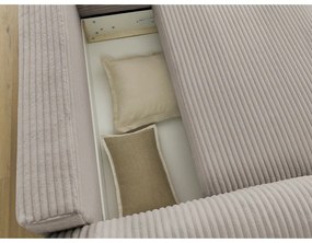 Világosszürkés bézs kordbársony kinyitható sarokkanapé (jobb oldali) Lucien – Bobochic Paris