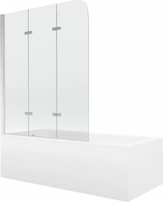 Mexen Cubik téglalap alakú kád 150 x 70 cm burkolattal és 3-szárnyas paravánnal 120 cm, átlátszó, króm - 550315070X9012030100
