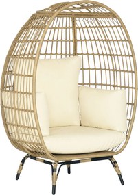 Outsunny Kosár Formájú Wicker Szék, Rattan Szék Ülőpárnával, Magasított Kerti Szék Erkélyre, Teraszra, Fém, Khaki, 105 x 90 x 148 cm | Aosom