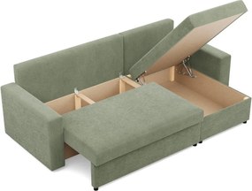 Zeus sarokkanapé, 2 ágyneműtartóval, egyenes kartámasz, kordbársony, univerzális oldal, hab töltet, zöld