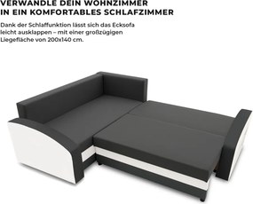 Grande sarokkanapé polcokkal , polc a jobb karfaban, baloldali, szövet anyag, hab töltet, szürke - fehér