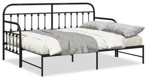 Kihúzható ágykeret fekete 75x190 cm acélból