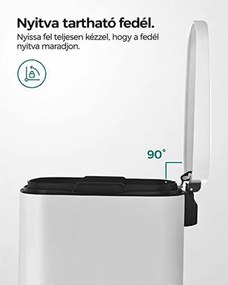 Konyhai pedálos kuka, 50l szemetes kuka puha záródással, fehér