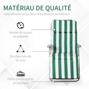 Outsunny 2 db állítható összecsukható napozóágy zöld + fehér acél | Aosom