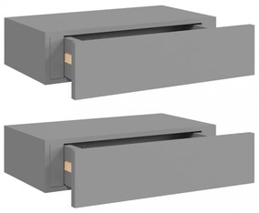 2 db szürke MDF falra szerelhető fiókos polc 40 x 23,5 x 10 cm