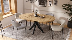 Mazzoni RENZO Artisan Tölgy/fekete láb - KEREK ASZTAL Ø110 180 cm-re BŐVÍTHETŐ | A KONYHÁBA ÉTKEZŐBE NAPPALIBA RETRO