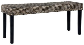 fekete természetes kubu rattan és tömör mahagóni fa pad 110 cm