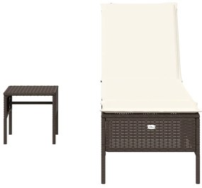Barna polyrattan napozóágy asztallal és párnával