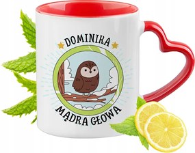 Piros bögre szív alakú füllel Dominikának Ajándék