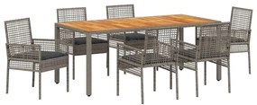 vidaXL Kert étkező szett 7 pcs Szürke polirattan