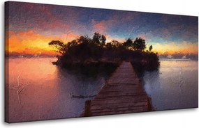 Vászonkép Fa híd naplemente víz 80x40 cm