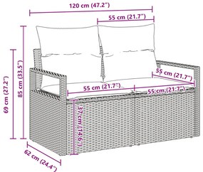 8 darabos Kerti Sofa Szett Párnákkal Barna Poli Rattan, 2 Személyes Kerti Sofa Párnákkal Barna Poli Rattan