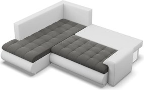 Tokio sarokkanapé, L alakú háttámlával, 2 ágyneműtartóval, bársony + műbőr, baloldali, szürke - fehér