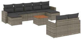 10 részes szürke polyrattan kerti ülőgarnitúra párnákkal