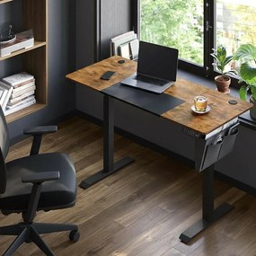 Állítható magasságú elektromos íróasztal 140 x 60 x (72-120) cm, vintage barna/fekete