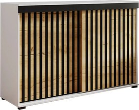 Malani Duplo 120 Tolóajtós Komód 120cm, Fehér-Arany Tölgy