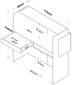 Recepciós pult fiókokkal, 110x110x40 cm,  fehér és szürke