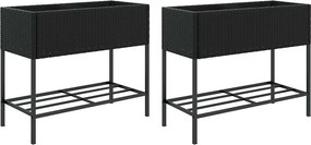 vidaXL 2 db fekete polyrattan kerti ültetőláda polccal 90 x 40 x 75 cm