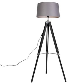 Állólámpa háromlábú fekete árnyékolóval 45 cm lenvászon sötét szürke