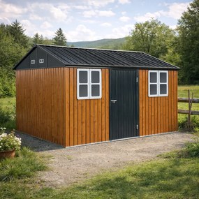 Fém kerti szerszámtároló ház, barna/antracit, 3,6x3,1x2,5 m, GABKO