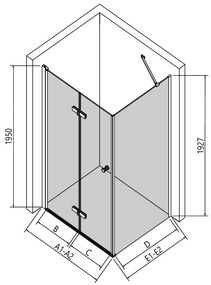 Erga Berlin, zuhanykabin összecsukható ajtóval 75 (ajtó) x 80 (fal) x 195 cm, 6mm átlátszó üveg, fekete profil, ERG-V02-BERLIN-D075G080-CL-BK