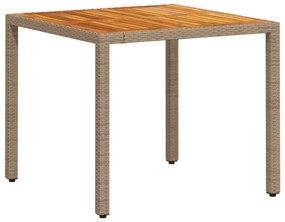 bézs polyrattan és akácfa kerti asztal 90 x 90 x 75 cm