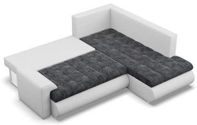 Tokio sarokkanapé, L alakú háttámlával, 2 ágyneműtartóval, fonott + műbőr, jobboldali, sötétszürke - fehér