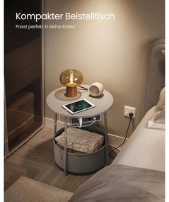 Kerek dohányzóasztal usb töltő porttal, kis asztal aljzattal, szürke-palaszürke