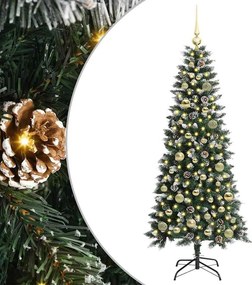 vidaXL Mű karácsonyfa 150 LED-del Zöld 150 cm PVC és Műanyag és Acél
