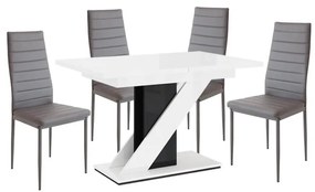 Maasix WGBS Magasfényű Fehér-Fekete 4 személyes étkezőszett Szürke Coleta székekkel N
