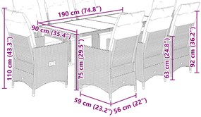 9 részes barna polyrattan kerti bisztrógarnitúra párnákkal