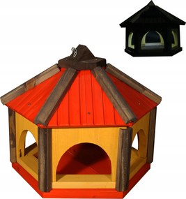 Madáretető fából piros K40_S LED-es napelemes világítással