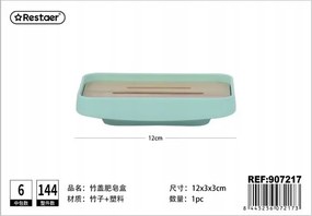 Elegáns zöld szappantartó tál bambusz fedéllel