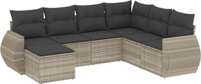 vidaXL 7 részes világosszürke polyrattan kerti ülőgarnitúra párnákkal