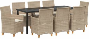 vidaXL Kert étkező szett 9 pcs Bézs polirattan