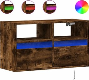 vidaXL füstös tölgy színű fali TV-szekrény LED-ekkel 80x31x45 cm