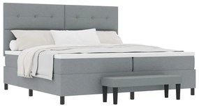 Boxspring ágy matraccal és padal világosszürke 200x200 cm szövet