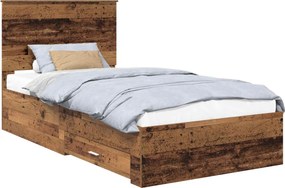 vidaXL Ágykeret fejtámlával fiókkal Öreg fa 100 x 200 cm Faanyag