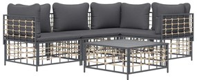 5 részes antracitszürke polyrattan kerti ülőgarnitúra párnákkal