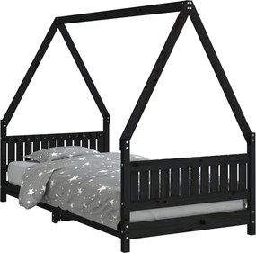 vidaXL fekete tömör fenyőfa gyerekágykeret 90 x 190 cm