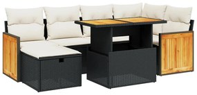 7 részes fekete polyrattan kerti ülőgarnitúra párnával