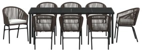 9 darabos Kerti Étkező Szett Barna Poli Rattan