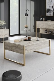 Luxe travertin dohányzóasztal arany vázzal